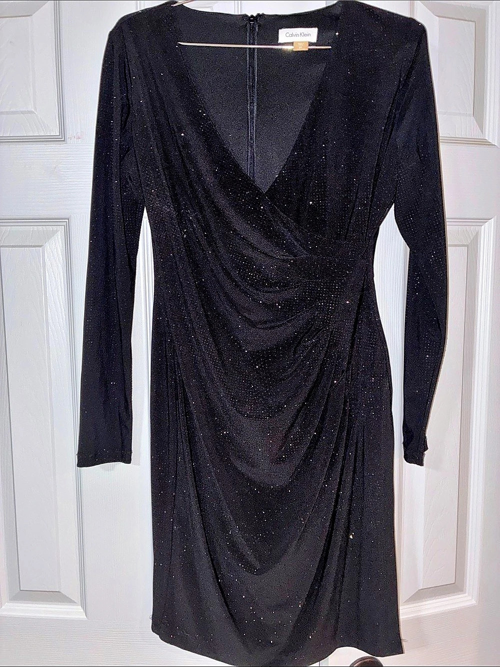 Calvin Klein Black Draped Midi Dress Size 8